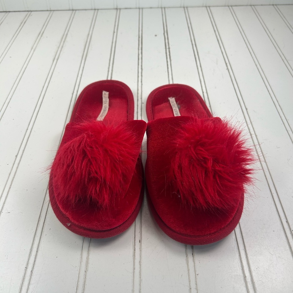 Victoria's Secret Fuzzy Faux Fur Pom Pom Slip On Slippers Women’s Size Small 5-6 - Picture 4 of 7